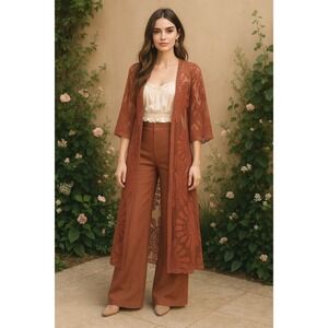 Style Apparel Sheer Lace‎ Kimono Coverup Women's L Boho Festival Hippie Artsy